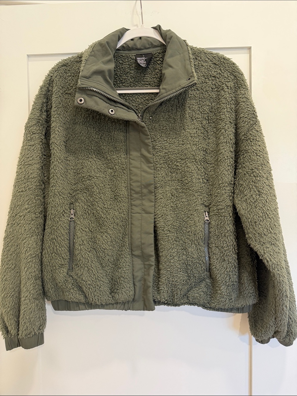 Vuori Women’s Sherpa Fleece Jacket Olive Green Full Zip High Pile Cozy Size L - Picture 2 of 5